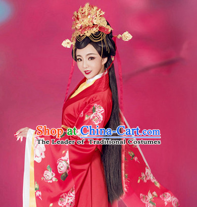 Ancient Chinese Bridal Wedding Garment and Headpieces Complete Set for Brides