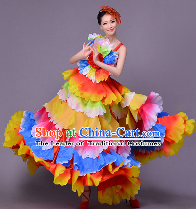 Traditional Chinese Flower Dance Flower Dancing Costume and Head Wear Complete Set for Women