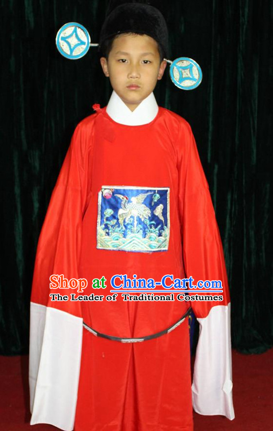 Chinese Opera Official Costume and Hat Complete Set for Children Boys
