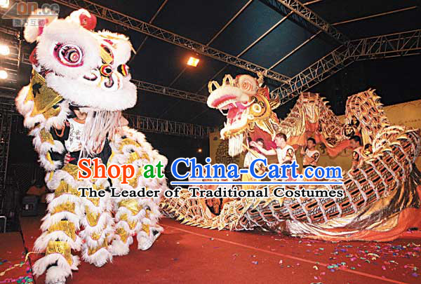 White Top Competition and Parade Chinese Traditional Lion Dance Costume Complete Set