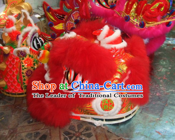 Top Red 2008 Beijing Olympic Chinese Classical 100_ Natural Long Wool Lion Dance Costumes Complete Set