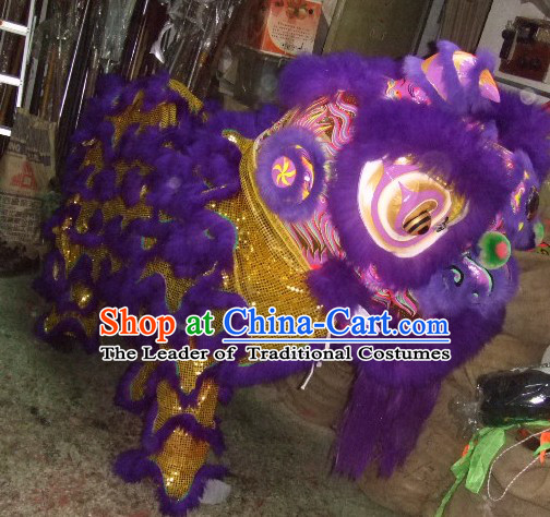 Top Purple Chinese Traditional 100_ Natural Long Futsan Style Lion Dance Costumes Complete Set