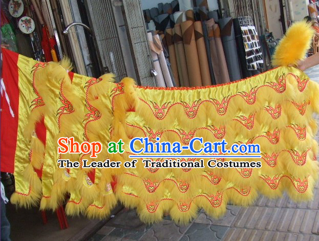 Chinese Traditional 100_ Natural Long Wool Lion Dancing Embroidered Body Costumes Pants Claws Set