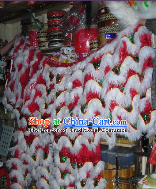 Chinese Traditional 100_ Natural Long Wool Lion Dance Body Costumes Pants Claws Set