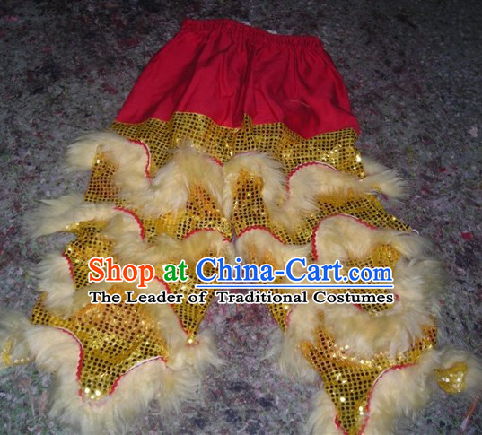 White Chinese Traditional 100_ Natural Long Wool Lion Dance Pants Claws Set