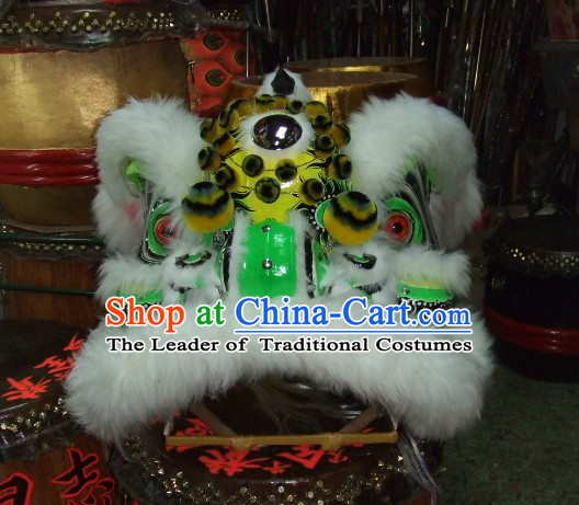 Top White Long Wool Ancient Chinese Traditional Lion Dance Costumes Complete Set