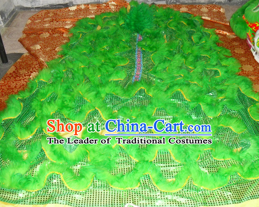 Green Top Asian Chinese Lion Dance Troupe Performance Suppliers Pants Equipments Art Instruments Lion Tail Costumes