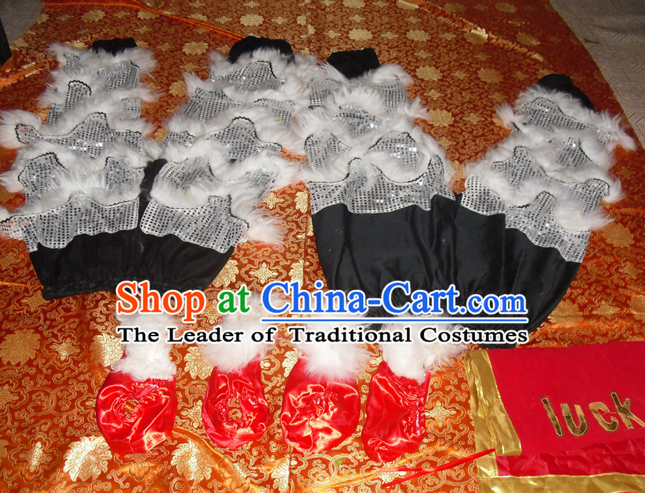 White Wool Top Asian Chinese Lion Dance Troupe Performance Suppliers 2 Pairs of Pants and Claws