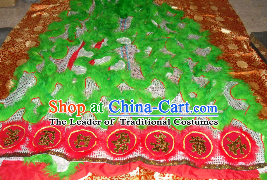 Grass Green Top Asian Chinese Lion Dance Troupe Performance Suppliers Pants Equipments Art Instruments Lion Tail Costumes Set