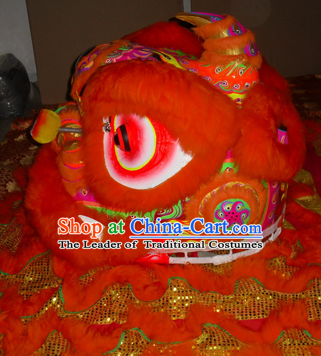 Orange Color Top Asian Chinese Lion Dance Troupe Performance Suppliers Pants Equipments Art Instruments Lion Head Tail Costumes Complete Set