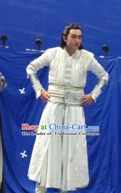 Ancient Chinese Superhero Zhao Zilong Fighter Costumes Garments Complete Set for Men