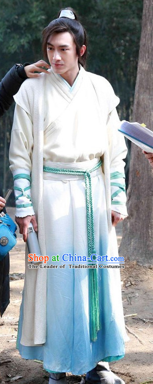Ancient Chinese Young Men Male Hanfu Clothes Garments and Hat Complete Set