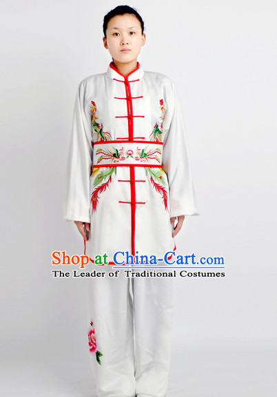 Chinese Traditional Style Martial Arts Summer Wear Kung Fu Embroidered Phoenix Uniforms for Men Women Children