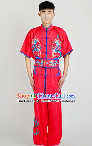 Chinese Traditional Style Martial Arts Summer Wear Kung Fu Gongfu Wushu Embroidered Phoenix Uniforms for Men Women Children