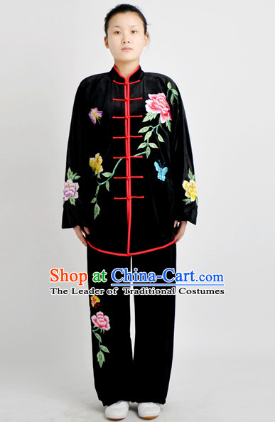 Chinese Traditional Style Martial Arts Summer Wear Kung Fu Gongfu Wushu Embroidered Phoenix Uniforms for Men Women Children