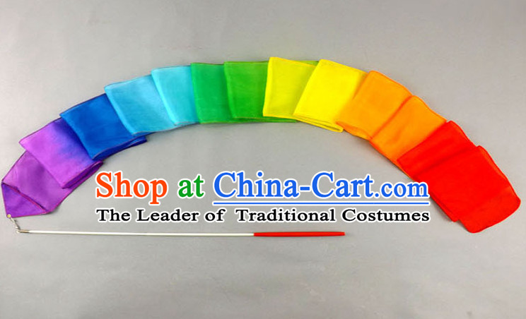 4 Meters Long Pure Silk Handmade Rainbow Color Dance Ribbon