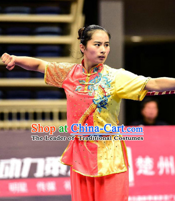 Top Kung Fu Competition Uniforms Pants Suit Taekwondo Apparel Karate Suits Attire Robe Championship Costume Chinese Kungfu Jacket Wear Dress Uniform Clothing Taijiquan Shaolin Chi Gong Taichi Suits for Men Women Kids