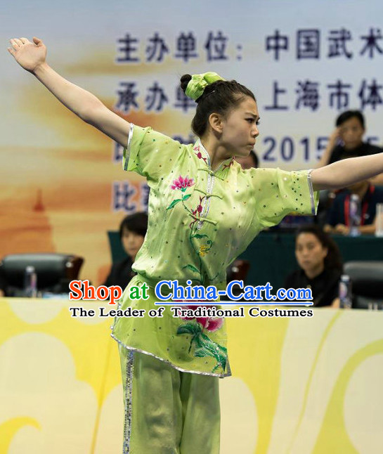 Top Kung Fu Competition Championship Uniforms Pants Suit Taekwondo Apparel Karate Suits Attire Robe Championship Costume Chinese Kungfu Jacket Wear Dress Uniform Clothing Taijiquan Shaolin Chi Gong Taichi Suits for Men Women Kids