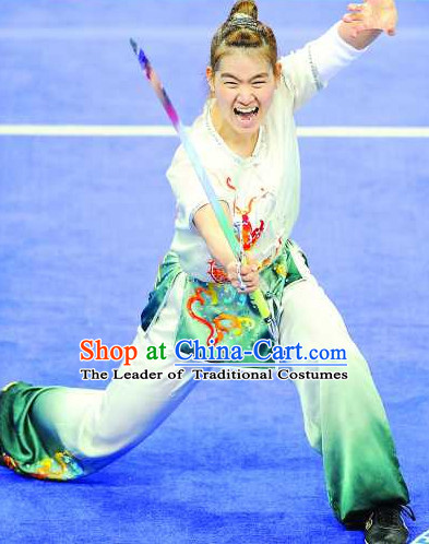 Top Color Transition Kung Fu Competition Championship Uniforms Pants Suit Taekwondo Apparel Karate Suits Attire Robe Championship Costume Chinese Kungfu Jacket Wear Dress Uniform Clothing Taijiquan Shaolin Chi Gong Taichi Suits for Men Women Kids