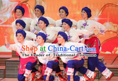 Chinese Traditional Ethnic Zhuang Dance Dress Dancewear Costumes Dancer Costumes Dance Costumes Chinese Dance Clothes Traditional Chinese Clothes Complete Set for Kids