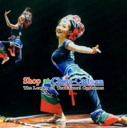 Chinese Stage Ethnic Minority Dancing Dancewear Costumes Dancer Costumes Dance Costumes Chinese Dance Clothes Traditional Chinese Clothes Complete Set for Women Kids