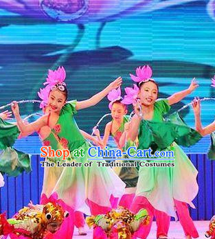 Chinese Stage Dancing Dancewear Lotus Costumes Dancer Costumes Dance Costumes Chinese Dance Clothes Traditional Chinese Clothes Complete Set for Women Kids