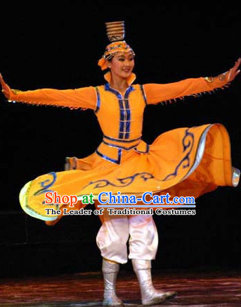 Chinese Stage Mongolian Dancing Dancewear Costumes Dancer Costumes Dance Costumes Chinese Dance Clothes Traditional Chinese Clothes Complete Set for Women Kids