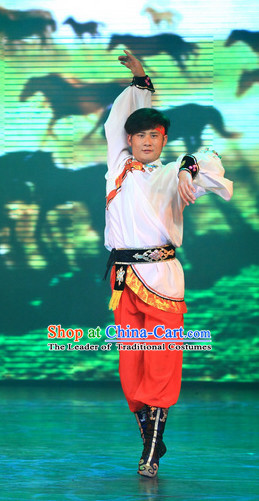 Chinese Stage Mongolian Dancing Dancewear Costumes Dancer Costumes Dance Costumes Chinese Dance Clothes Traditional Chinese Clothes Complete Set for Men Kids