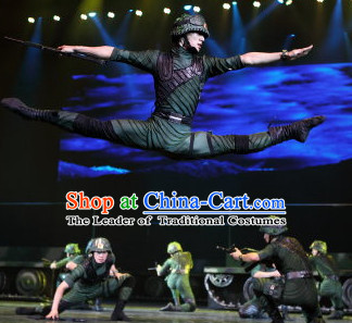 Chinese Stage Army Dancing Dancewear Costumes Dancer Costumes Dance Costumes Chinese Dance Clothes Traditional Chinese Clothes Complete Set for Men Kids