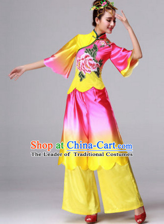 Chinese Stage Folk Fan Dancing Dancewear Costumes Dancer Costumes Dance Costumes Chinese Dance Clothes Traditional Chinese Clothes Complete Set for Women Children