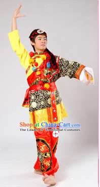 Chinese Traditional Stage Fan Dance Dancewear Costumes Dancer Costumes Dance Costumes Clothes and Headdress Complete Set for Men Children