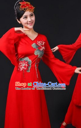 Chinese Traditional Stage Lotus Dance Dancewear Costumes Dancer Costumes Dance Costumes Clothes and Headdress Complete Set for Women