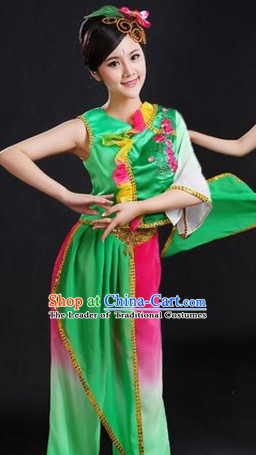 Chinese Traditional Stage Flower Dance Dancewear Costumes Dancer Costumes Dance Costumes Clothes and Headdress Complete Set for Women