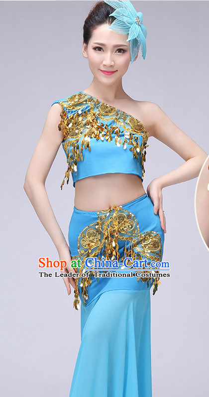 Chinese Traditional Stage Dai Minority Ethnic Dance Dancewear Costumes Dancer Costumes Dance Costumes Clothes and Headdress Complete Set for Women
