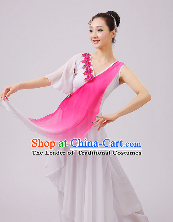 Chinese Traditional Stage Fan Dance Dancewear Costumes Dancer Costumes Dance Costumes Clothes and Headdress Complete Set for Girls Ladies