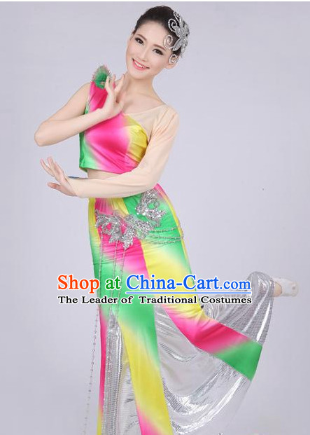 Chinese Traditional Stage Dance Dancewear Costumes Dancer Costumes Dance Costumes Clothes and Headdress Complete Set for Girls Ladies