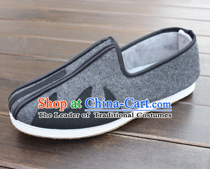 Top Grey Winter Wear Chinese Traditional Tai Chi Shoes Kung Fu Shoes Martial Arts Shoes for Men