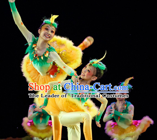 Chinese Traditional Bird Dance Costumes and Headwear Complete Set for Kids