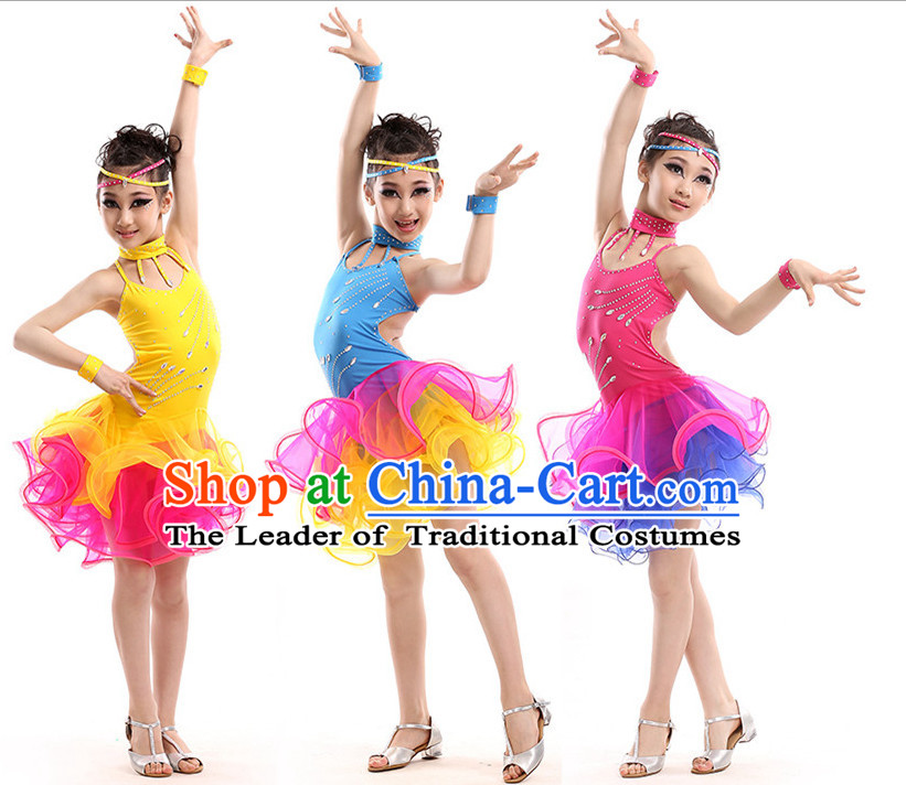 School Modern Latin Dance Costumes Complete Set for Kids Girls