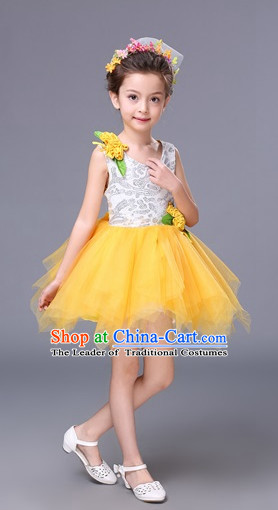 Chinese Primary School Students Dance Outfits Costumes Complete Set for Kids Girls