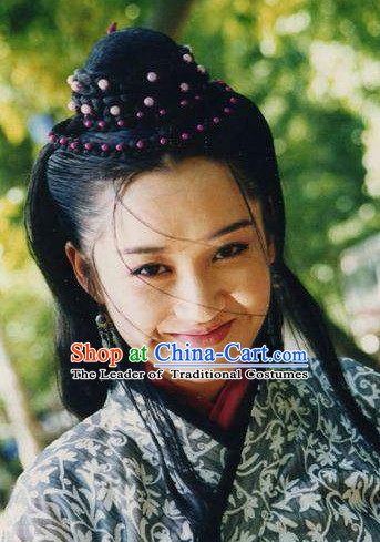 Chinese Ancient Xiao Ao Jiang Hu TV Series Ren Yingying Long Wigs and Hair Jewelry Set