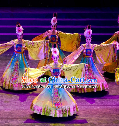 Chinese Ancient Palace Dancer Classical Dancing Costumes and Headwear Complete Set for Women