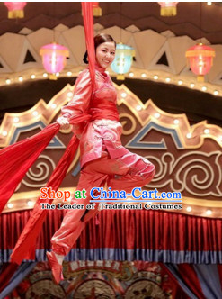 Chinese Folk Han Ethnic Mandarin Dance Ribbon Costumes Complete Set for Women