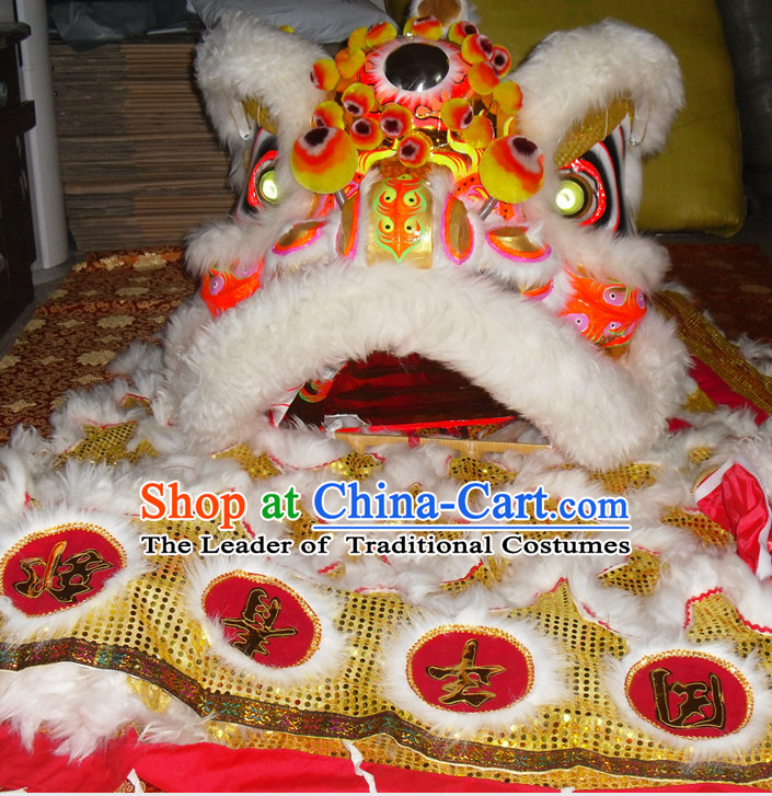 Top Gold Color White Wool Competition and Parade Lion Dancing Instruments Complete Set