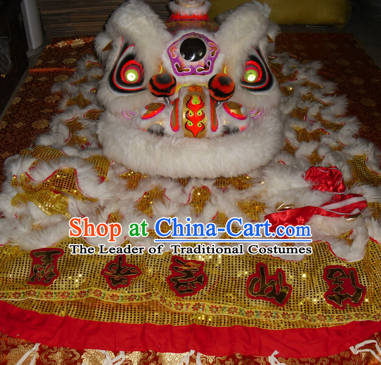 Top Gold Color White Wool Competition and Parade Hok San Lion Dancing Instruments Complete Set