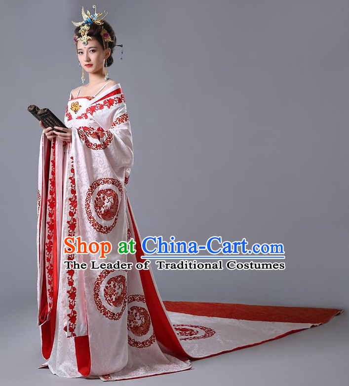 Chinese Ancient Female Empress Wedding Garment and Hair Jewelry Complete Set for Women or Girls