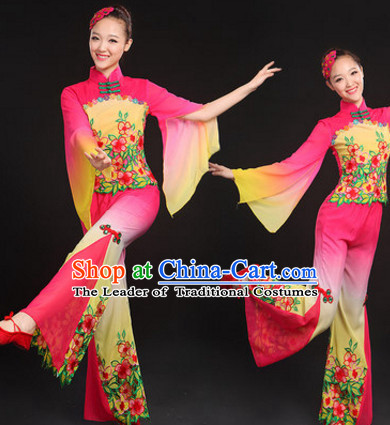Chinese Traditional Folk Dance Costumes Dancing Outfits and Headwear Complete Set for Women or Girls