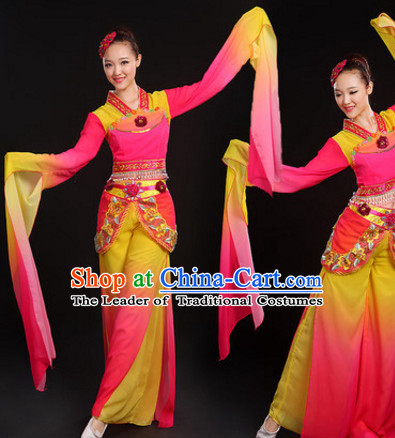 Long Sleeves Chinese Classical Dance Costumes Dancing Outfits and Hair Jewelry Complete Set for Women or Girls