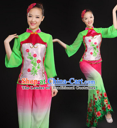 Chinese Folk Dance Costumes Dancing Outfits and Hair Decorations Complete Set for Women or Girls