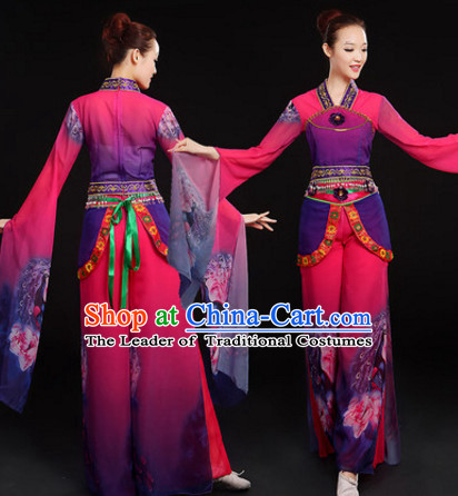Chinese Folk dancing Costumes Traditional Chinese Fan Dancing Costume Ribbon dancingwear and Headwear